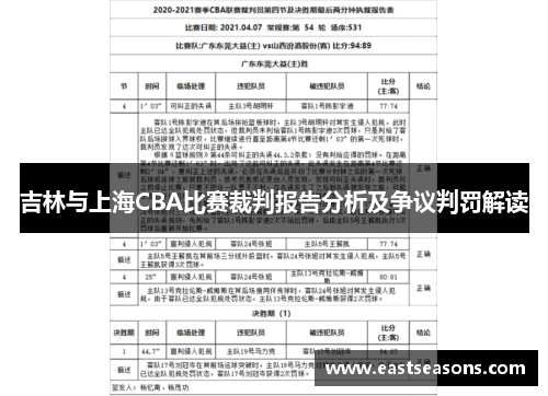 吉林与上海CBA比赛裁判报告分析及争议判罚解读
